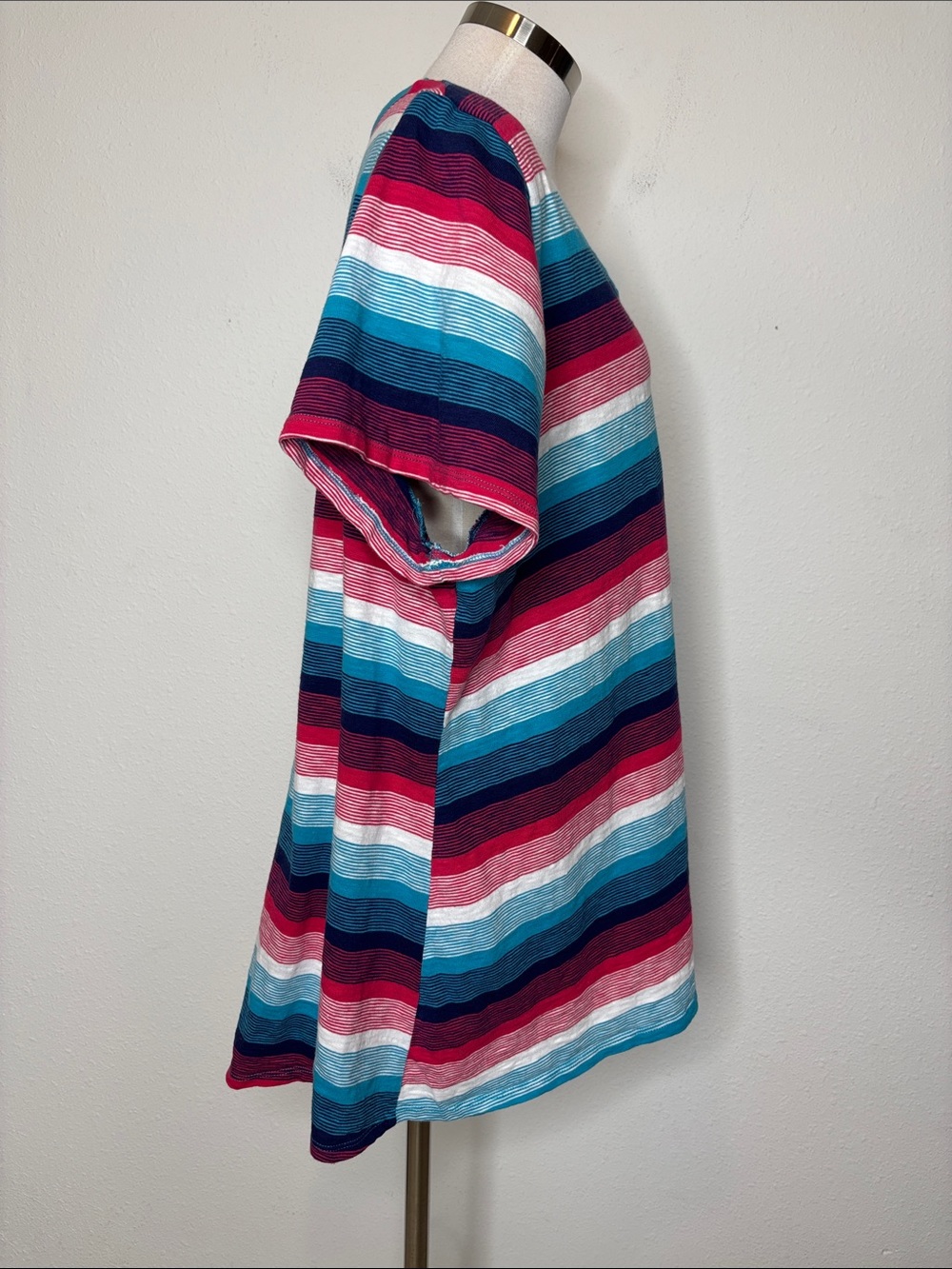 Lane Bryant Striped V-Neck Tie-Hem Top in Teal, Navy, Pink & White - Picture 5 of 6